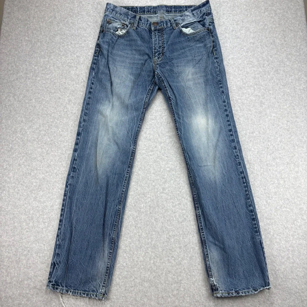 American Eagle Jeans Mens 34x32 Blue Straight Leg Distressed Thrashed Faded